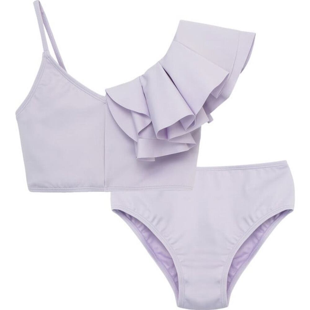 HABITUAL Girls' Ruffle One Shoulder Lilac Swimsuit Set